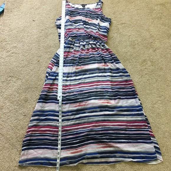 Robert Louis Maxi Dress Tiered Stripes Sleeveless Flowy Chiffon Size Large - Picture 7 of 7